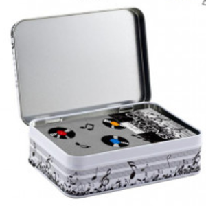 Calcetines musicales con caja metálica – Diseño vinilos retro unisex