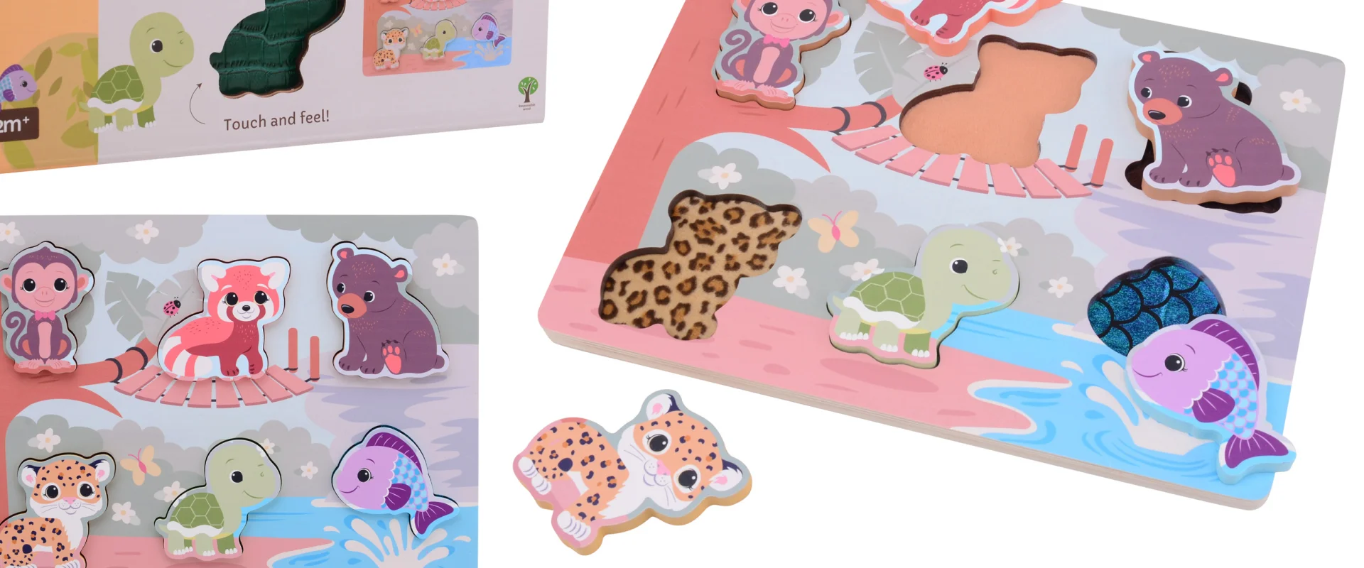 Puzzle sensorial táctil animales – Juego educativo de madera +12 meses