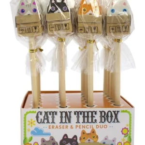 Lápiz con goma “Cat in the Box” – Set escolar infantil con diseño de gato y borrador integrado