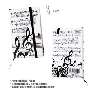 Agenda cuaderno de notas musicales 14 cm con goma elástica, 80 hojas y marcapáginas