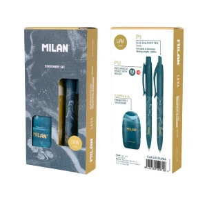 Set de Papelería MILAN Lava Series con 2 Bolígrafos y Goma de Borrar – Estuche de Escritura Elegante