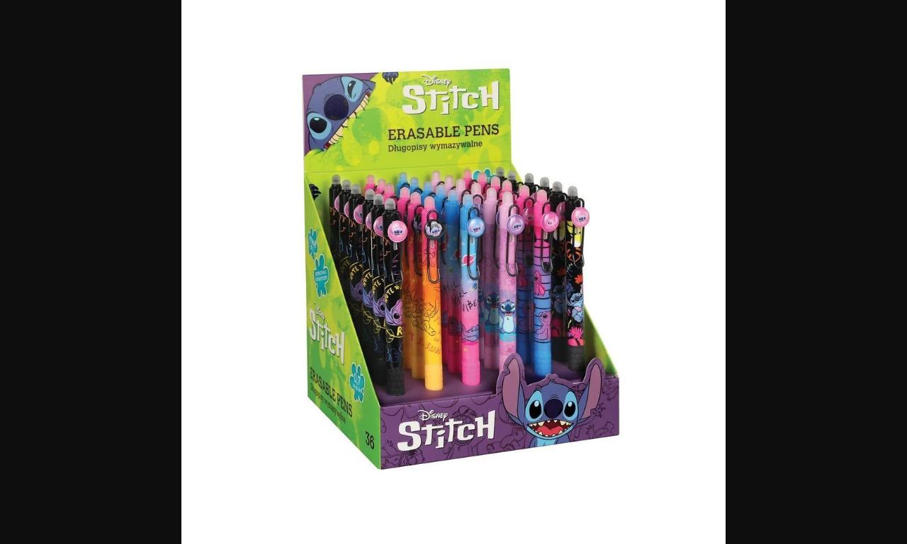 Bolígrafos borrables Stitch Black – tinta azul con goma para borrar